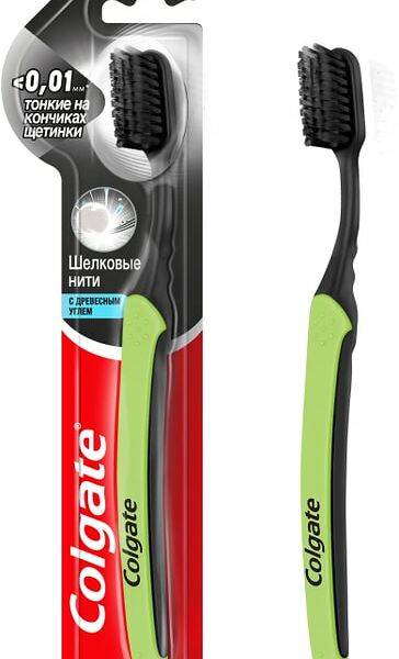 Зубная щетка Colgate Шелковые Нити с древесным углем для здоровья десен мягкая черная