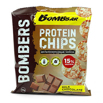 Чипсы протеиновые Bombbar цельнозерновые Молочный шоколад (без глютена) 50 г, Россия