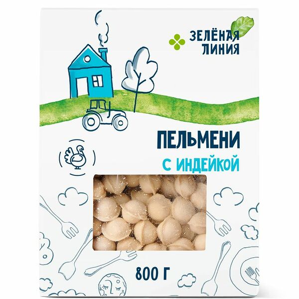 Пельмени Зеленая линия с индейкой 800 г