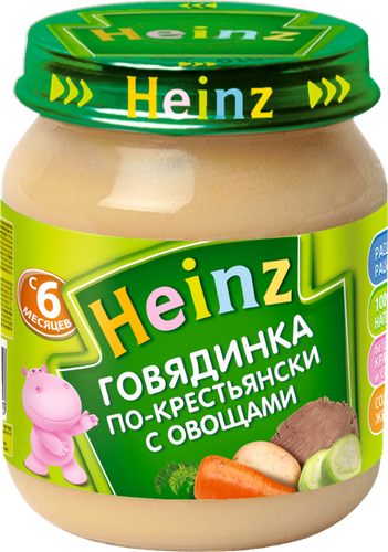 

Пюре мясо-овощное HEINZ Говядинка по-крестьянски с овощами, с 6 месяцев, 120г