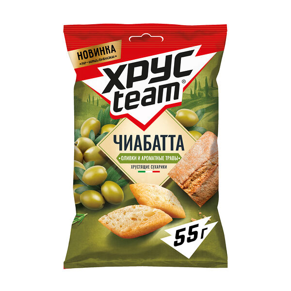 Сухарики Хрусteam Хрустим Чиабатта Оливки с травами 55г
