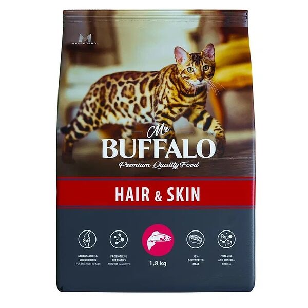 Mr.Buffalo Hair & Skin сухой корм для взрослых кошек с чувствительной кожей Лосось