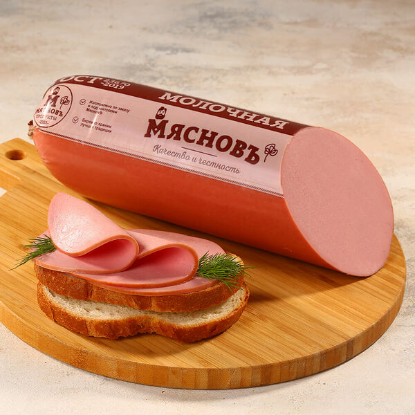 МясновЪ колбаса Молочная Гост варёная в целлофановой оболочке