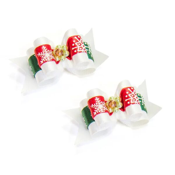 Бантик красно-белый снежинки 2шт