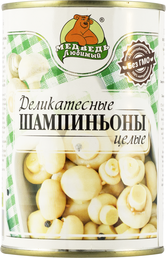 

Шампиньоны МЕДВЕДЬ ЛЮБИМЫЙ Premium Деликатесные целые, 425мл