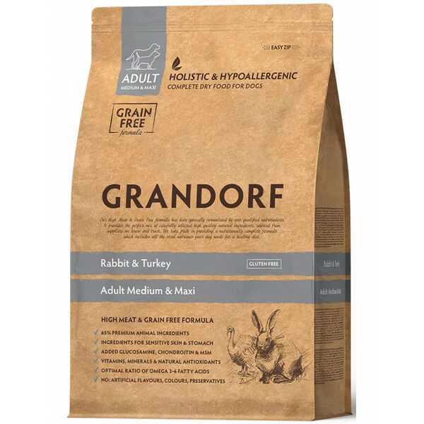 Grandorf Сухой корм для собак Grandorf Rabbit and Turkey Adult Medium&Maxi кролик с индейкой для взрослых средних и крупных пород от 1 года 3 кг