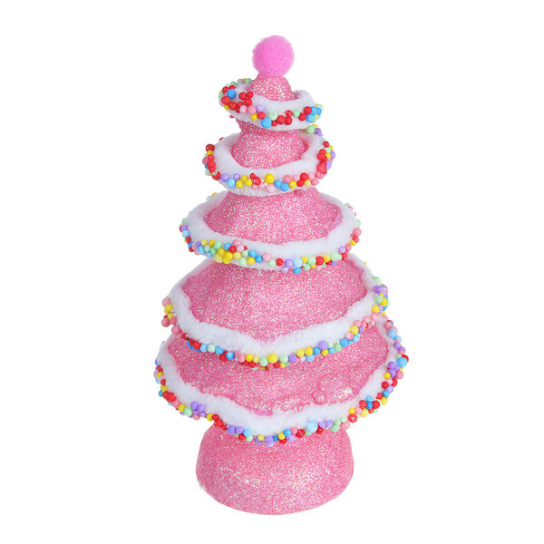Сноу бум декор в виде елки, с глиттером и помпонами, 9,5x9,5x17 см, цвет розовый