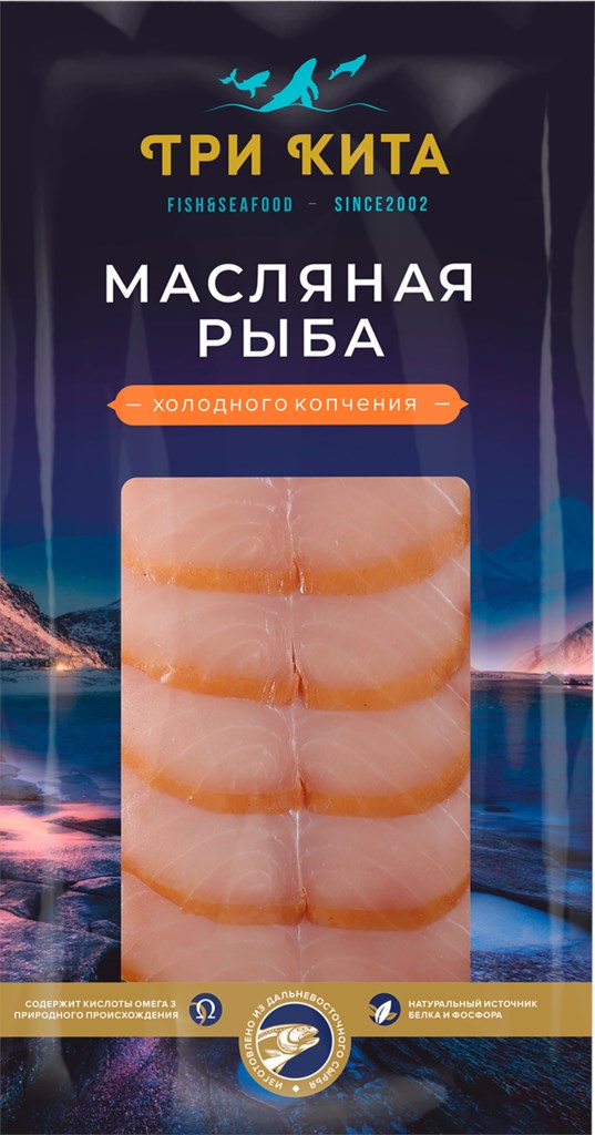 

Рыба масляная Три Кита ломтики холодного копчения 100г