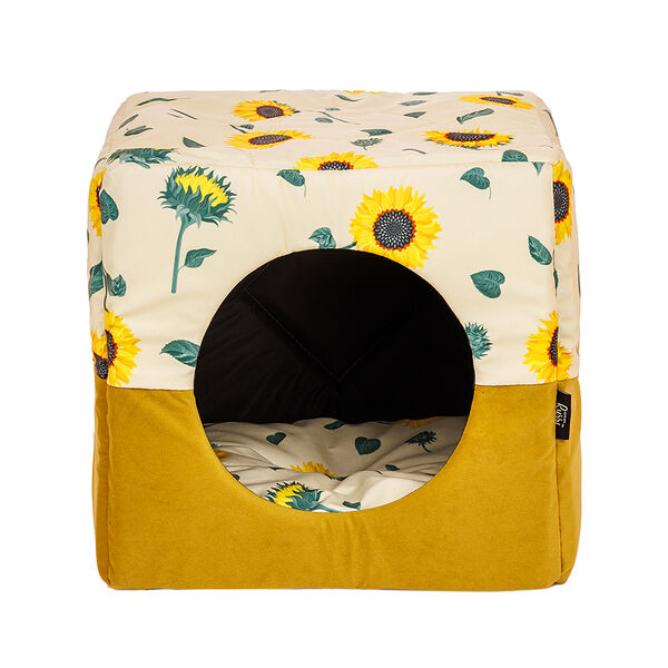 Дом-куб трансформер Pure Sun Подсолнухи для кошек и собак мелких и средних пород, горчичный