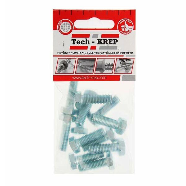 Болт DIN 933 М TECH-KREP, 12шт, 8х25мм, шестигранный, оцинкованный