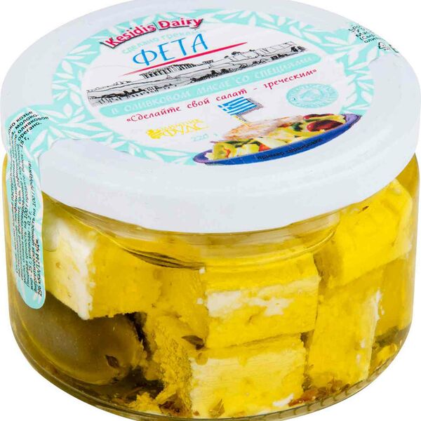 Сыр рассольный Фета Kesidis Dairy в оливковом масле со специями 45% 220 г