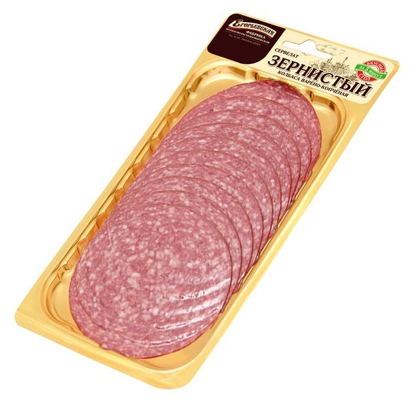 Колбаса Егорьевская Сервелат Зернистый варено-копченая нарезка 100г