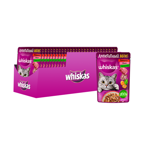 Корм для кошек WHISKAS Meaty говядина пауч 75г (упаковка - 28 шт)