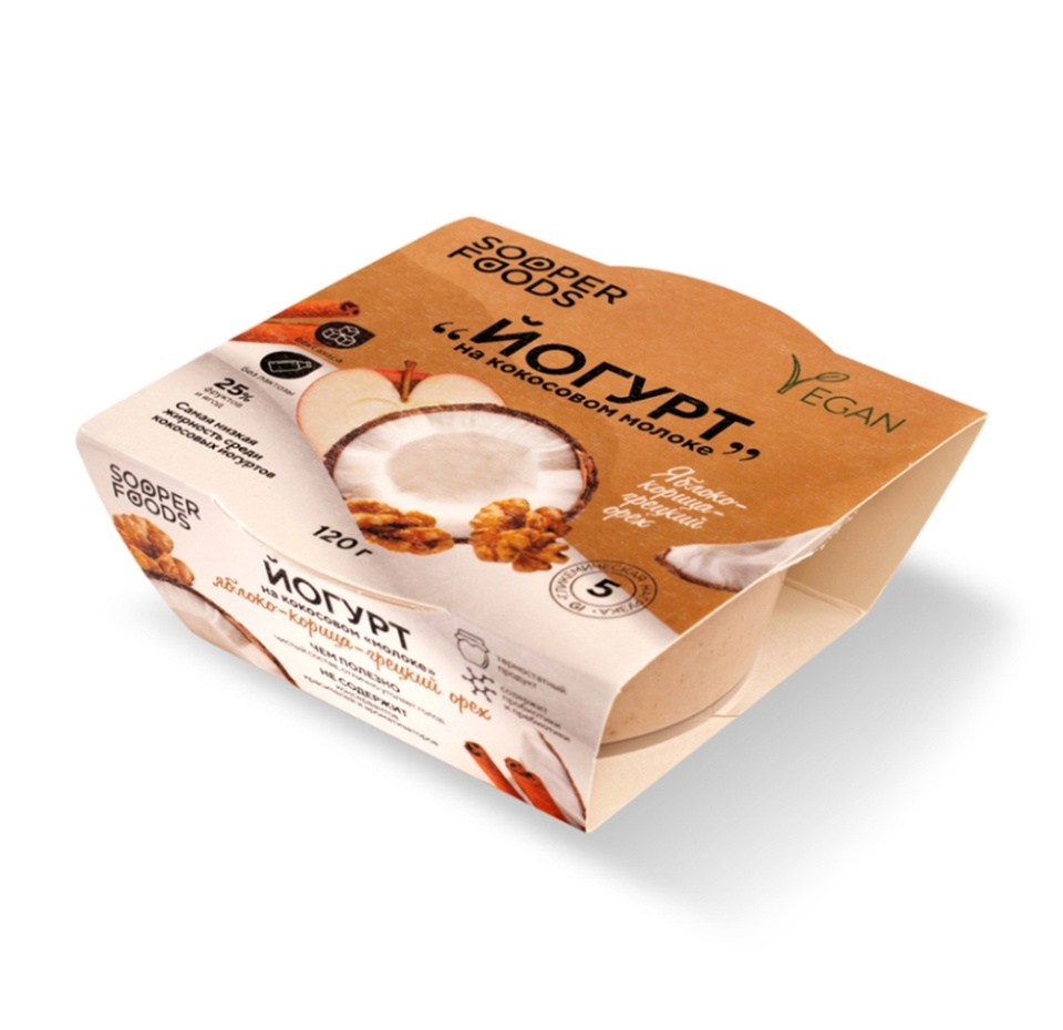 

Йогурт Sooperfoods на кокосовом молоке яблоко-корица-грецкий орех 120 г