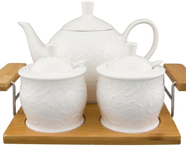 Набор посуды Elan Gallery Белые розы Чайник 1.1л + Сахарница 350мл + Банка для варенья 350мл