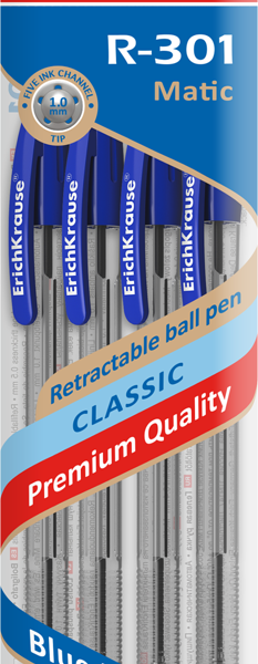 Набор шариковых ручек ERICH KRAUSE R-301 Classic Matic 1мм синий, автоматические Арт. 46750, 4шт
