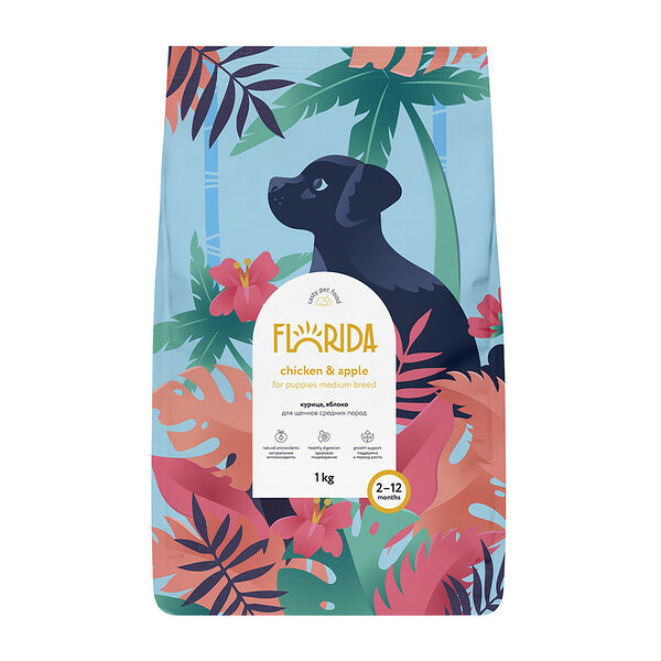 Сухой корм Florida для для щенков средних пород Курица и яблоко, 1 кг
