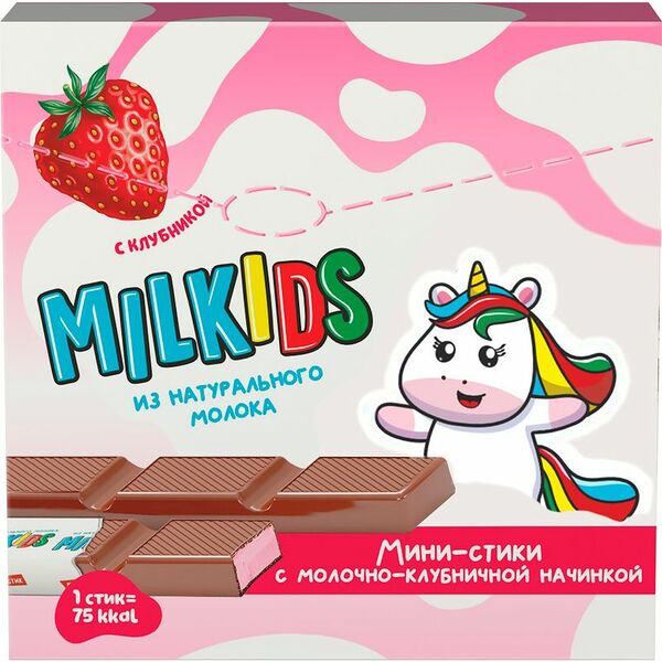 Конфеты Milkids с молочно-клубничной начинкой 53г