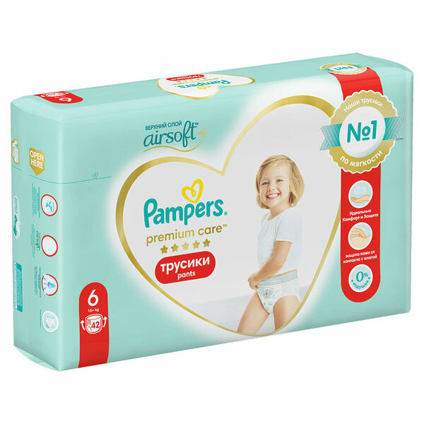 Подгузники-трусики Pampers Premium Care pants 6 15кг+, 42 шт