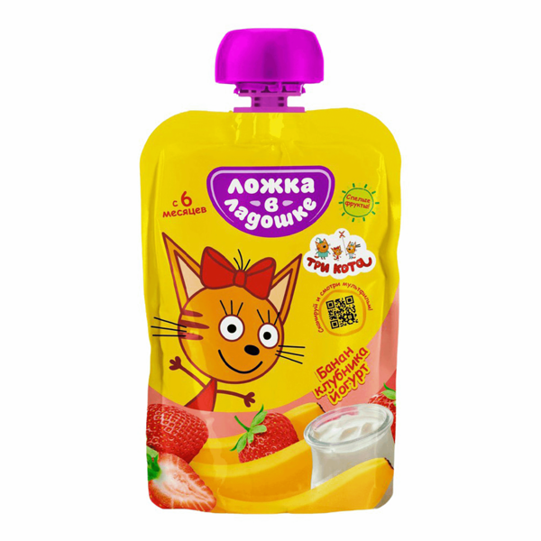 Пюре детское Ложка в ладошке банан-клубника-йогурт с 6 месяцев, 90г