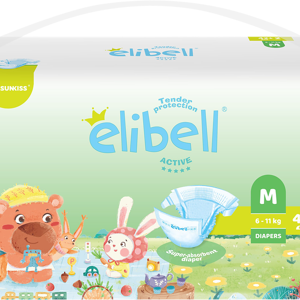 Подгузники для детей Elibell Active M 6-11кг, 44 шт.