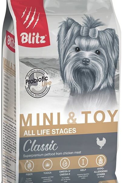 Сухой корм для собак Blitz для мелких и миниатюрных пород с курицей 2кг