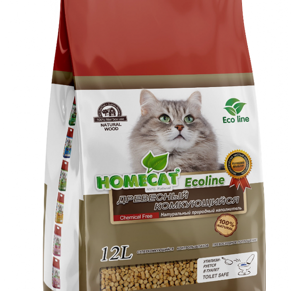 Наполнитель для кошачьего туалета Homecat Эколайн древесный комкующийся, 12 л