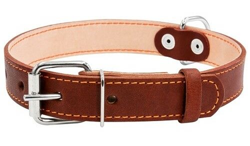 Collar ошейник кожаный двойной, темный верх 32-40 см., Коричневый