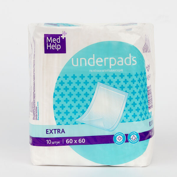 MedHelp Extra пеленки впитывающие 60 см x 60 см 10 шт