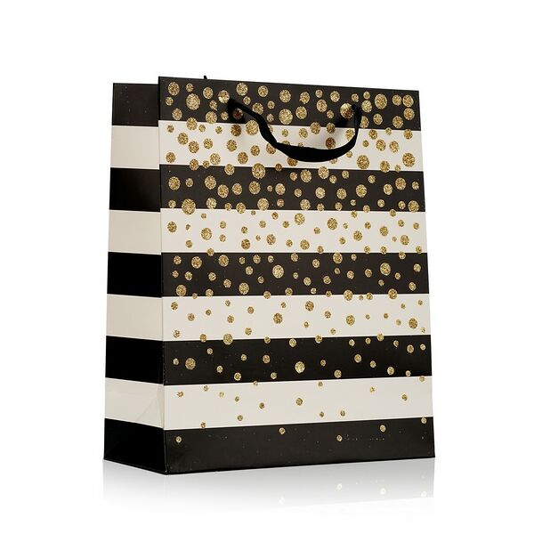 Пакет подарочный УРРА, Черно-белые Полоски, 26*32*12 см