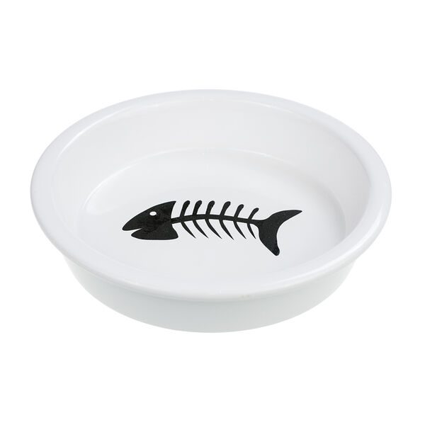 Миска для кошек с рыбкой белая керамика 14 см 