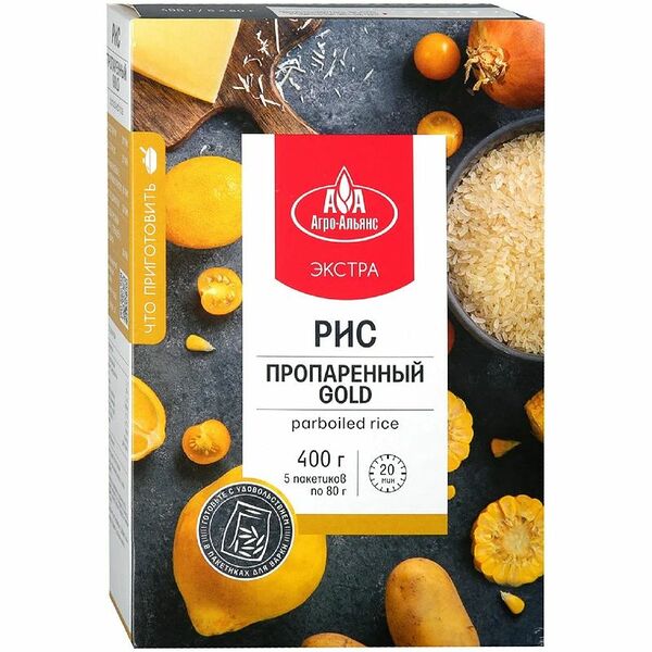 Рис Агро-Альянс Экстра Gold пропаренный в пакетиках для варки, 5 шт