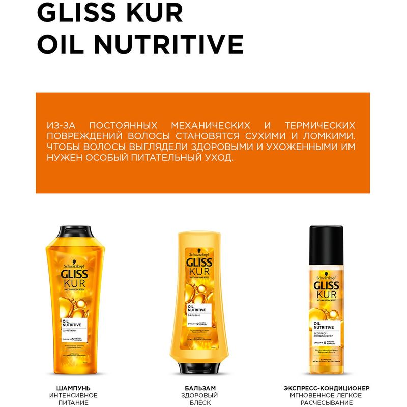 

Экспресс-кондиционер для волос Gliss Kur Oil Nutritive, 200 мл