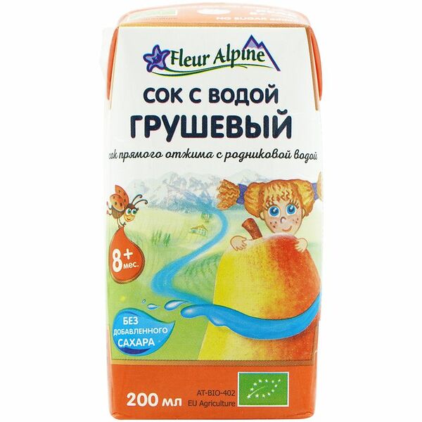 Cок грушевый прямого отжима с родниковой водой с 8 месяцев, Fleur Alpine Organic
