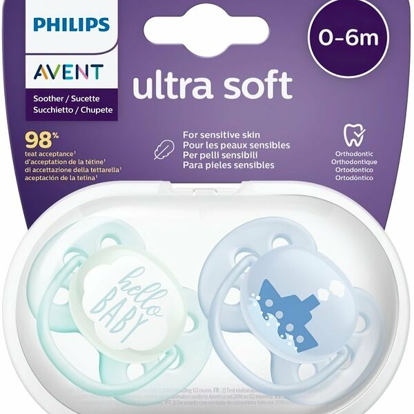 Philips Avent пустышка силиконовая ultra soft корабль 0-6 мес для мальчиков арт. SCF222/01 2 шт