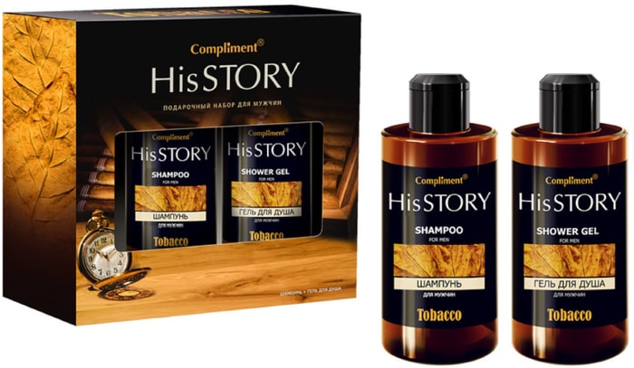 

Набор подарочный для мужчин Compliment HisStory Tobacco: шампунь 320 мл, гель для душа 320 мл