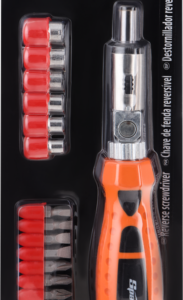 Отвертка реверсивная Sparta с шарниром, битами и торцевыми головками