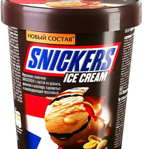Мороженое Snickers сливочное с арахисом в шоколаде с карамелью и какаосодержащей прослойкой  8.5% 340г