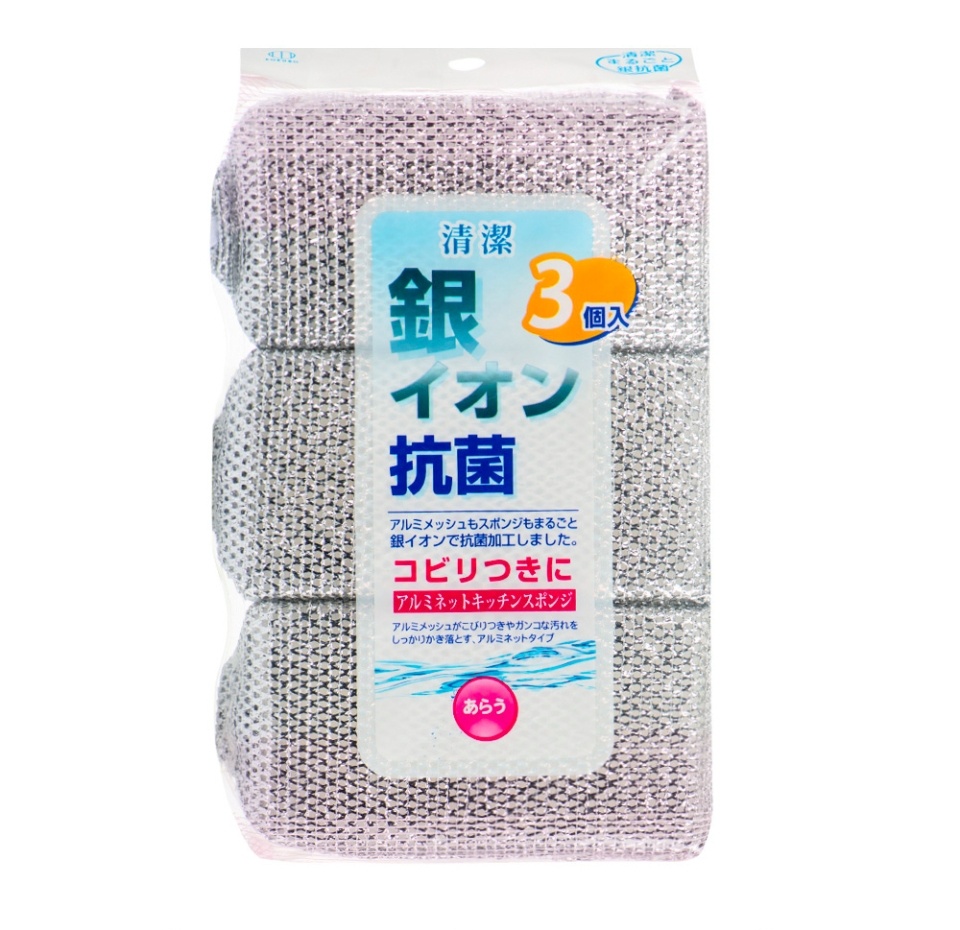

Губка для кухни Kokubo с ионами серебра в алюминиевой сеточке, 3 шт.