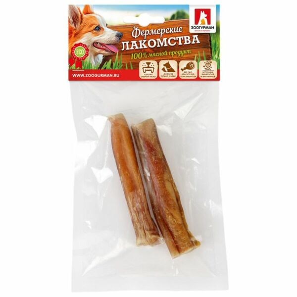 Лакомство Зоогурман Фермерские лакомства корень бычий 2х10см для собак, 50г