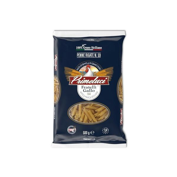 Макаронные изделия Primeluci Перья рифлёные/Penne rigate №59 из твердых сортов пшеницы грА 500г