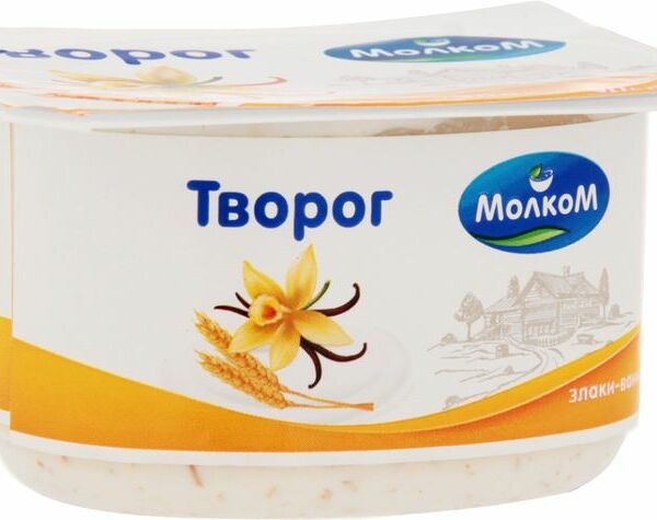 Творог мягкий Молком Зеленый дол, злаки-ваниль,6%