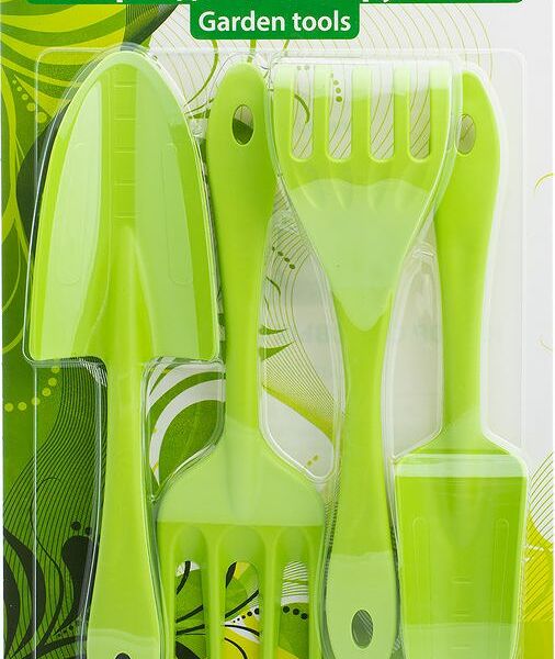 Набор садовых инструментов InGreen лопатка, совок для пересадки, грабельки и вилка для рыхления, цвет: салатовый, 4 предмета