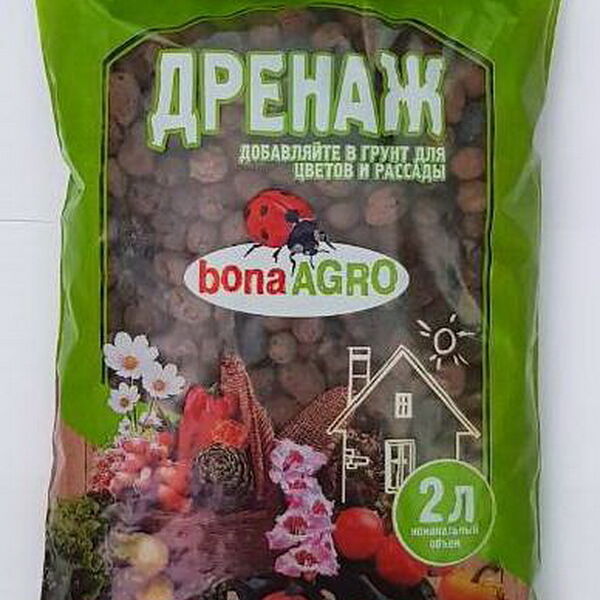 Дренаж керамзитовый bonaAGRO 2л крупный/Мелкий вес