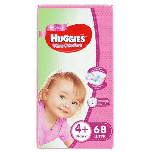 Huggies подгузники Ultra Comfort 4+(10-16 кг) для девочек № 68 шт