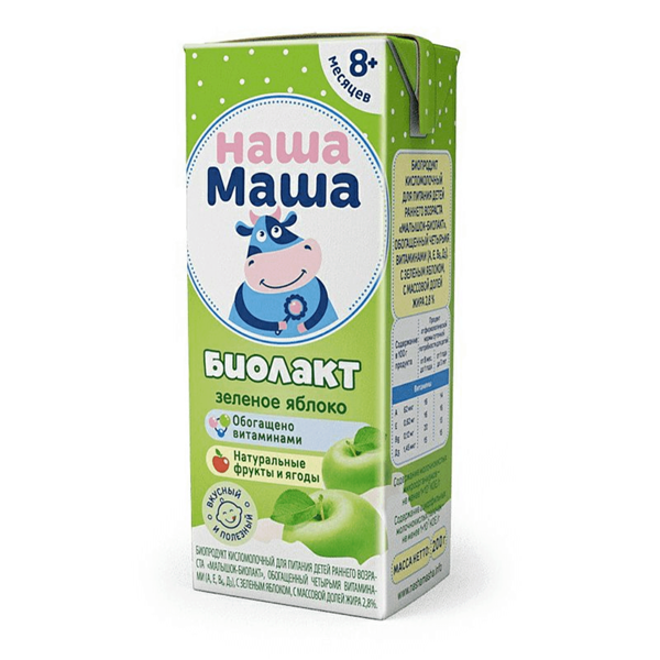 Биопродукт Наша Маша Малышок-биолакт Для Детей Зеленое Яблоко 2,8 % Т/б Без Змж (россия)