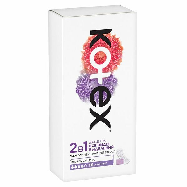 Прокладки ежедневные Kotex 2 в 1 длинные, 16 шт.
