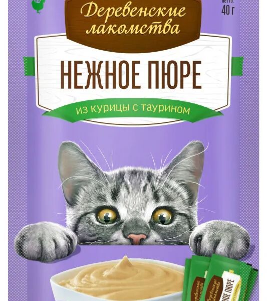 Деревенские лакомства Нежное пюре лакомство для кошек (4х10 г.) Курица
