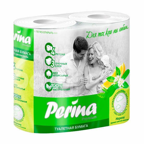 Бумага туалетная Perina Premium 3сл 4шт Нероли Аромат цветков апельсина
