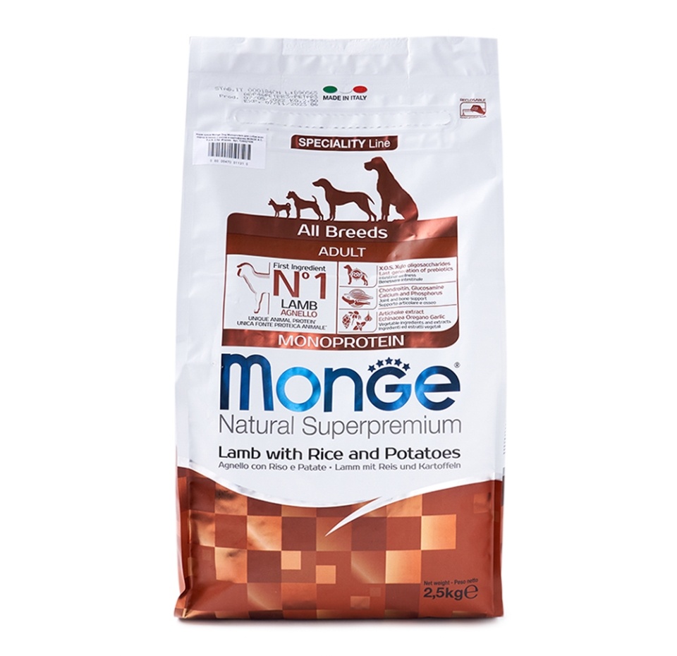 

Сухой корм для собак всех пород Monge Lamb с ягненком, рисом и картофелем 2.5 кг